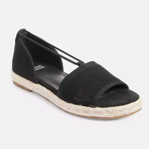 Eileen Fisher Size 9 Mews Slip On Espadrille Sandal Black Knit Open Toe - Picture 1 of 10